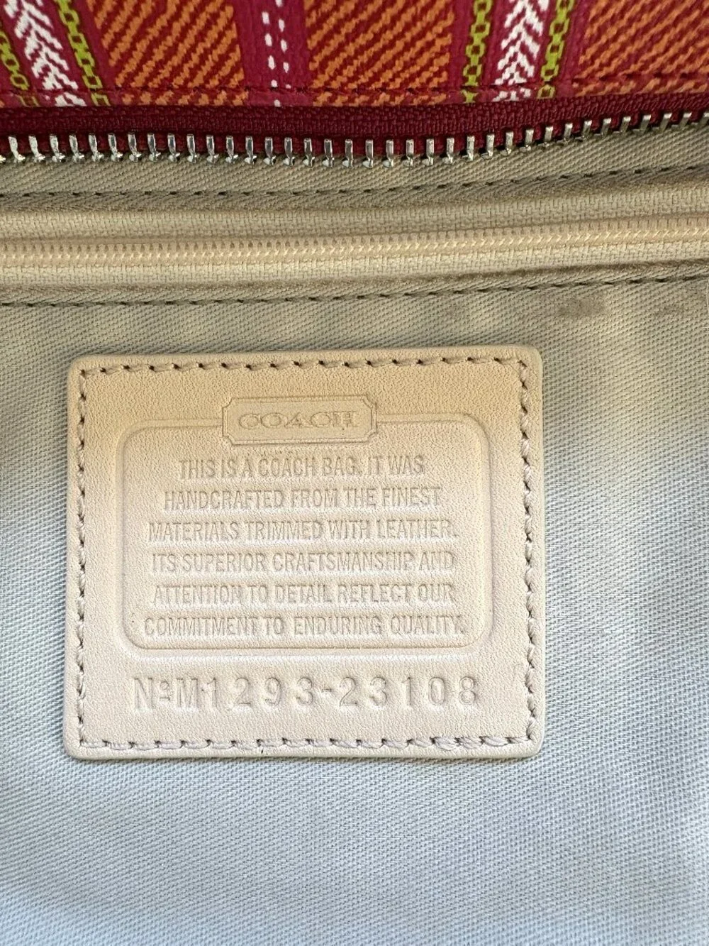 Coach Legacy Weekend Ticking PVC Tote Bag Handbag Pink Lime Orange Stripe 23108